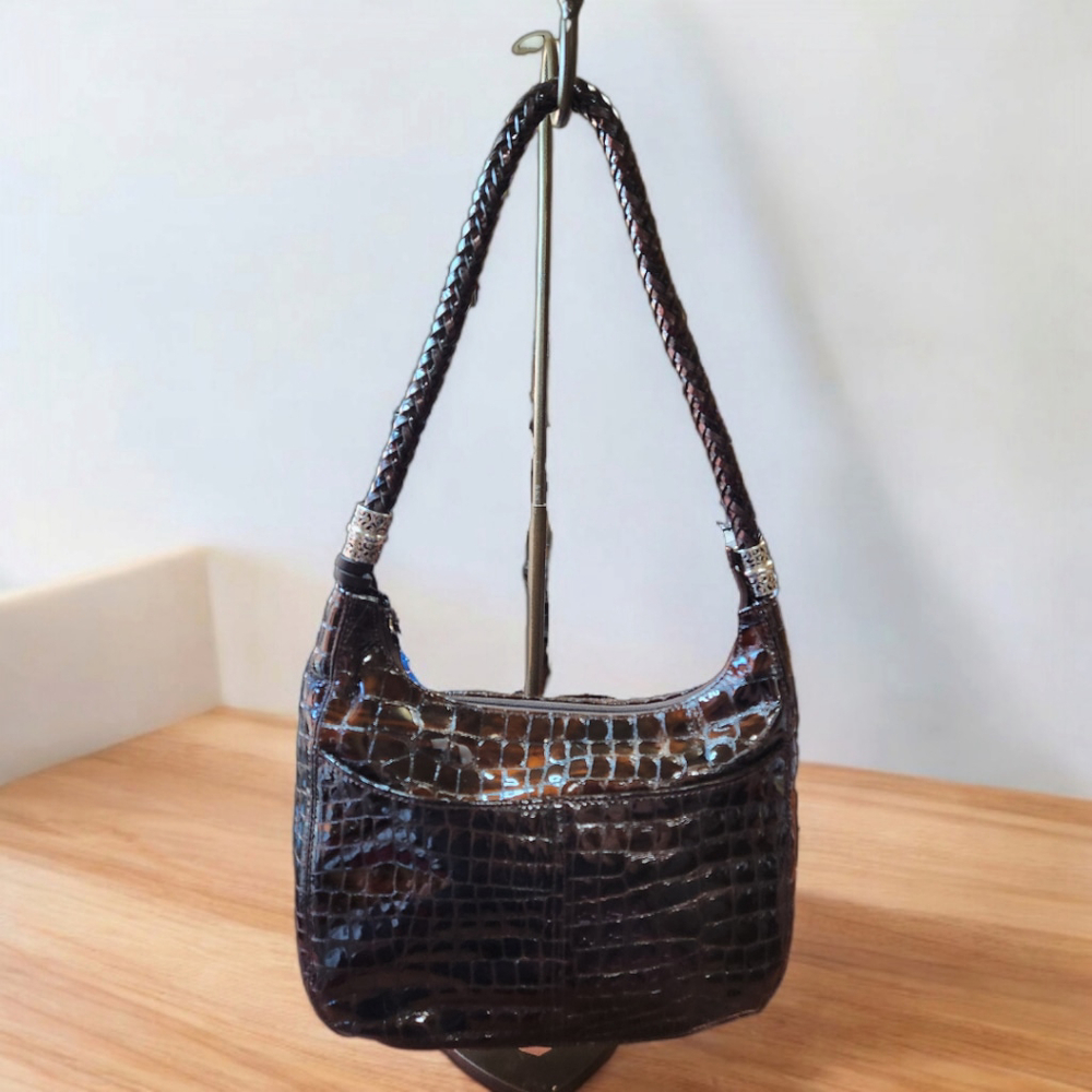 **Brighton Barbados Espresso Croc Shoulder Bag with Turquoise interior fabric - Picture 2 of 9